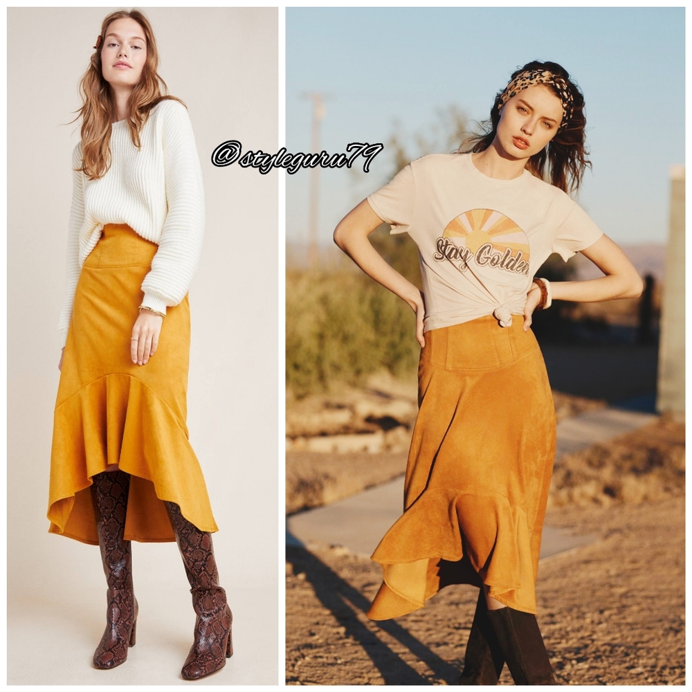 Anthropologie Mustard Yellow Asymmetrical Skirt